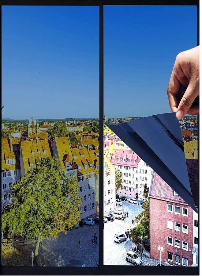 WALLMATE؟ تظليل النوافذ للخصوصية المنزلية، مصنوع من الفينيل، يحجب ضوء الشمس، يوفر الخصوصية نهارًا، لاصق ثابت، عاكس، مضاد للانعكاس. (20 × 40 بوصة، أزرق) - Image 1